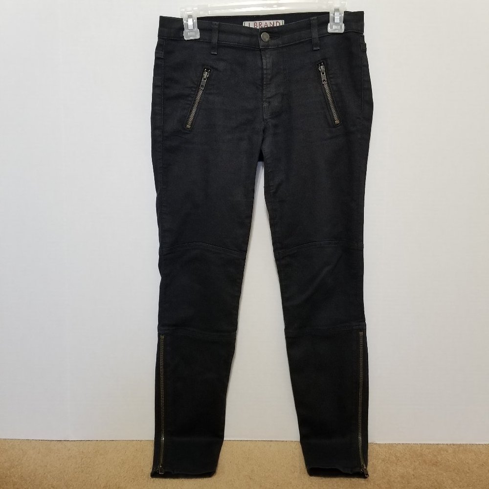 J Brand jeans 27 Agnes 962 Stealth coated sateen twill moto ankle zippers skinny